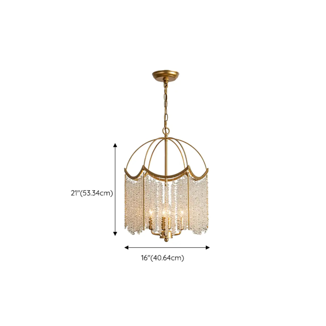 Lustre chic doré à pampilles en cristal et cage, style lustre