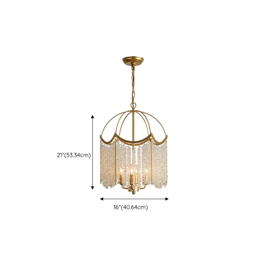 Lustre chic doré à pampilles en cristal et cage, style lustre