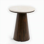 Table basse ronde minimaliste en bois avec plateau en pierre brune