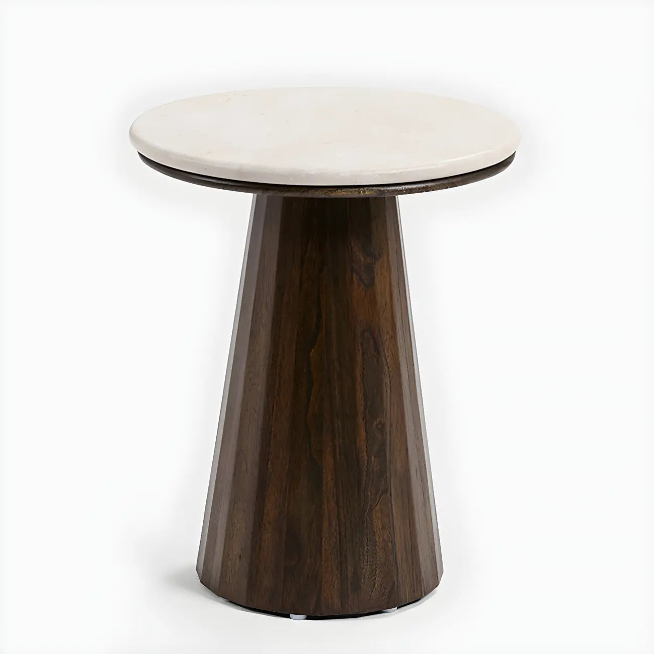 Table basse ronde minimaliste en bois avec plateau en pierre brune
