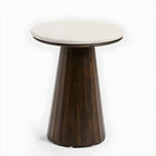Table basse ronde minimaliste en bois avec plateau en pierre brune
