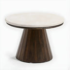 Table basse ronde minimaliste en bois avec plateau en pierre brune