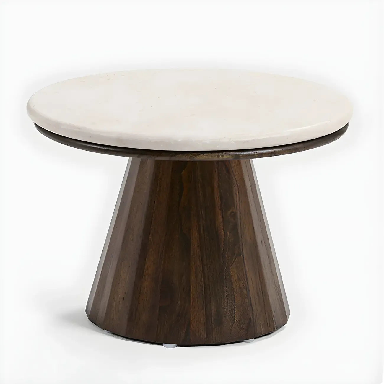 Table basse ronde minimaliste en bois avec plateau en pierre brune