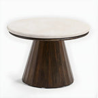 Table basse ronde minimaliste en bois avec plateau en pierre brune