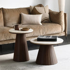 Table basse ronde minimaliste en bois avec plateau en pierre brune