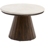 Table basse ronde minimaliste en bois avec plateau en pierre brune