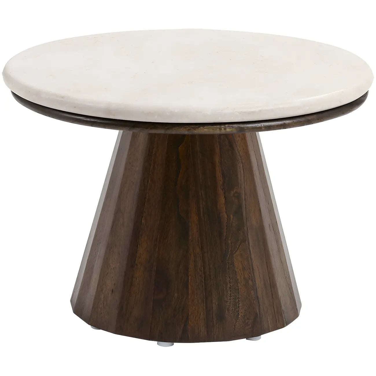 Table basse ronde minimaliste en bois avec plateau en pierre brune