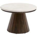 Table basse ronde minimaliste en bois avec plateau en pierre brune