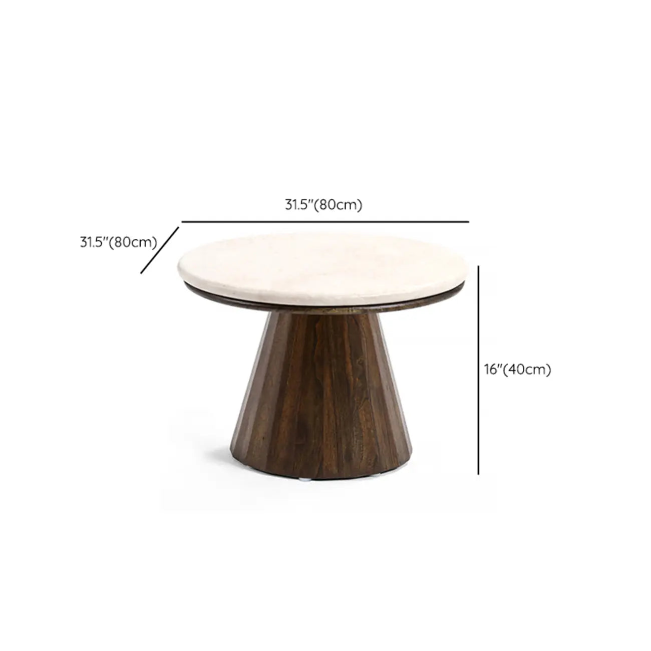 Table basse ronde minimaliste en bois avec plateau en pierre brune