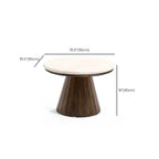 Table basse ronde minimaliste en bois avec plateau en pierre brune