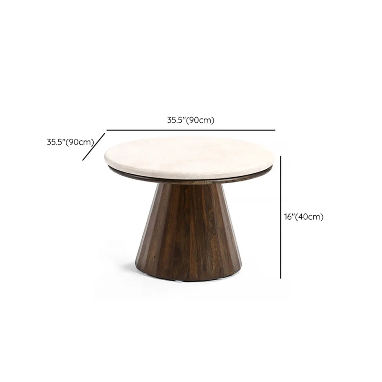 Table basse ronde minimaliste en bois avec plateau en pierre brune