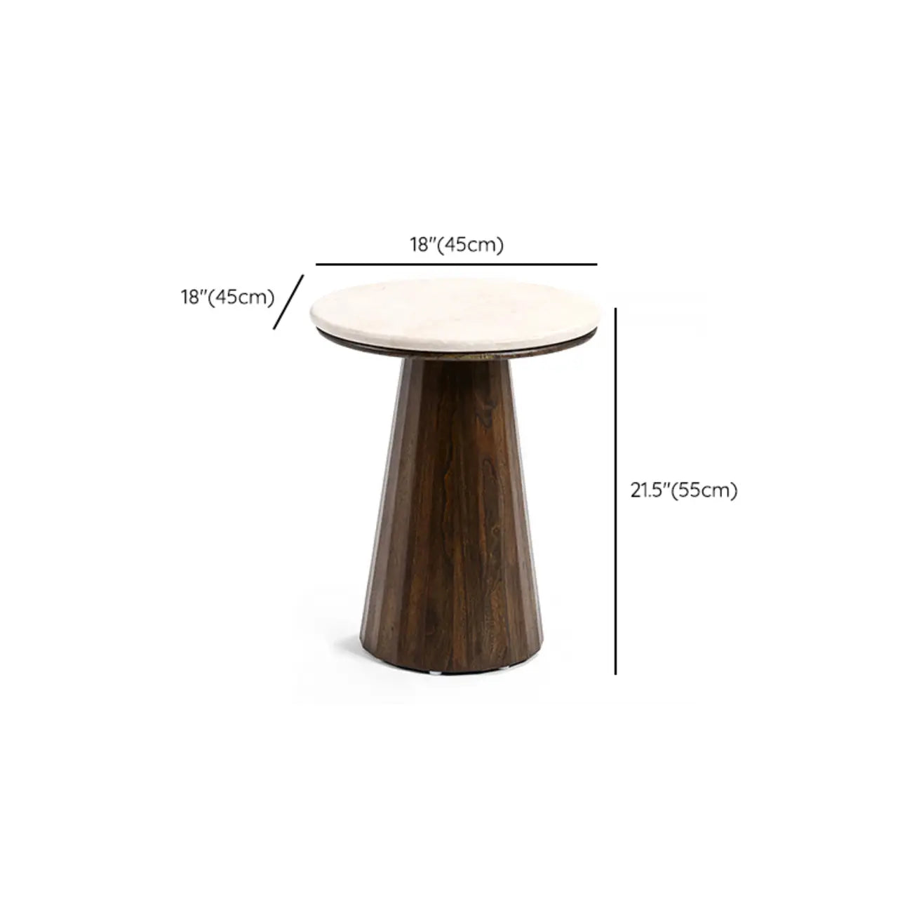 Table basse ronde minimaliste en bois avec plateau en pierre brune