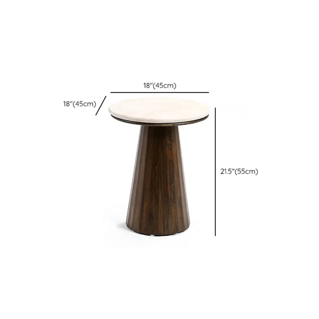 Table basse ronde minimaliste en bois avec plateau en pierre brune