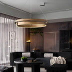 Lustre moderne élégant en laiton avec anneau et LED à intensité variable
