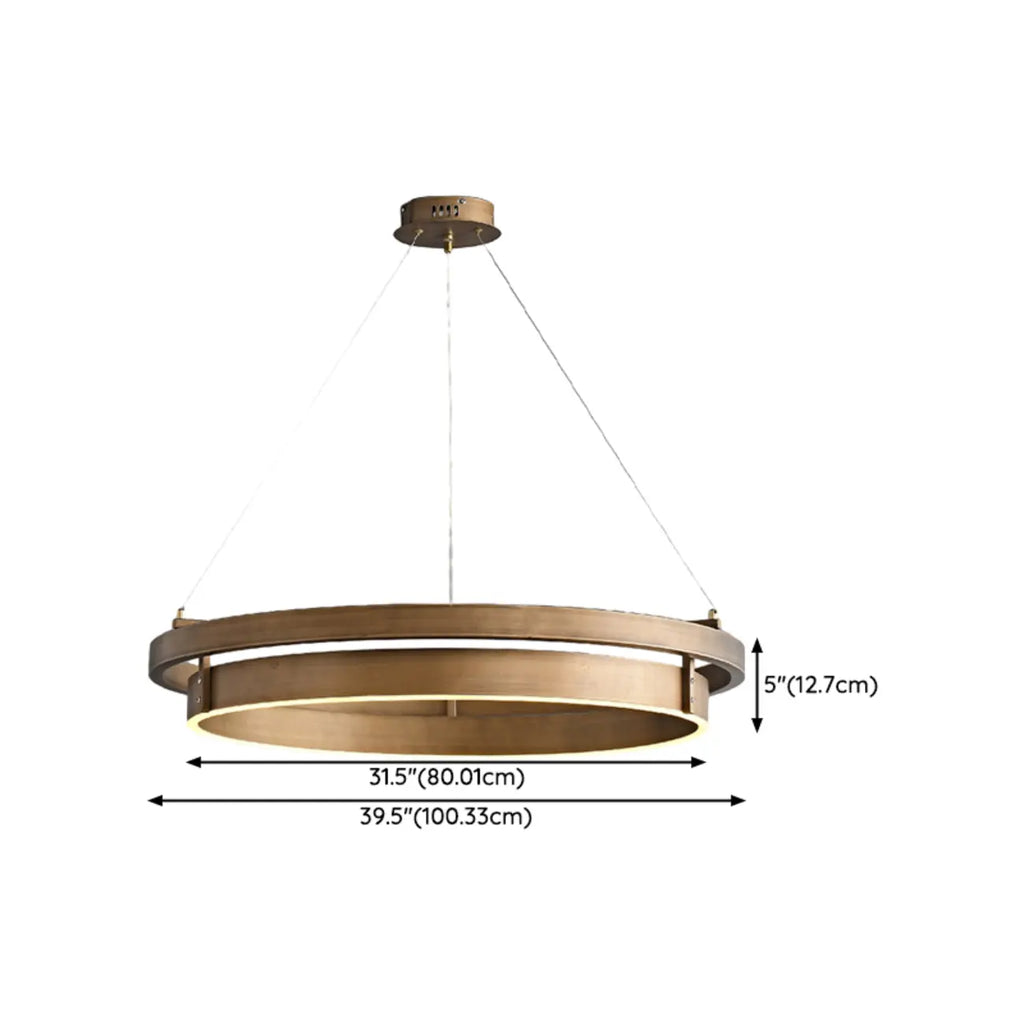 Lustre moderne élégant en laiton avec anneau et LED à intensité variable