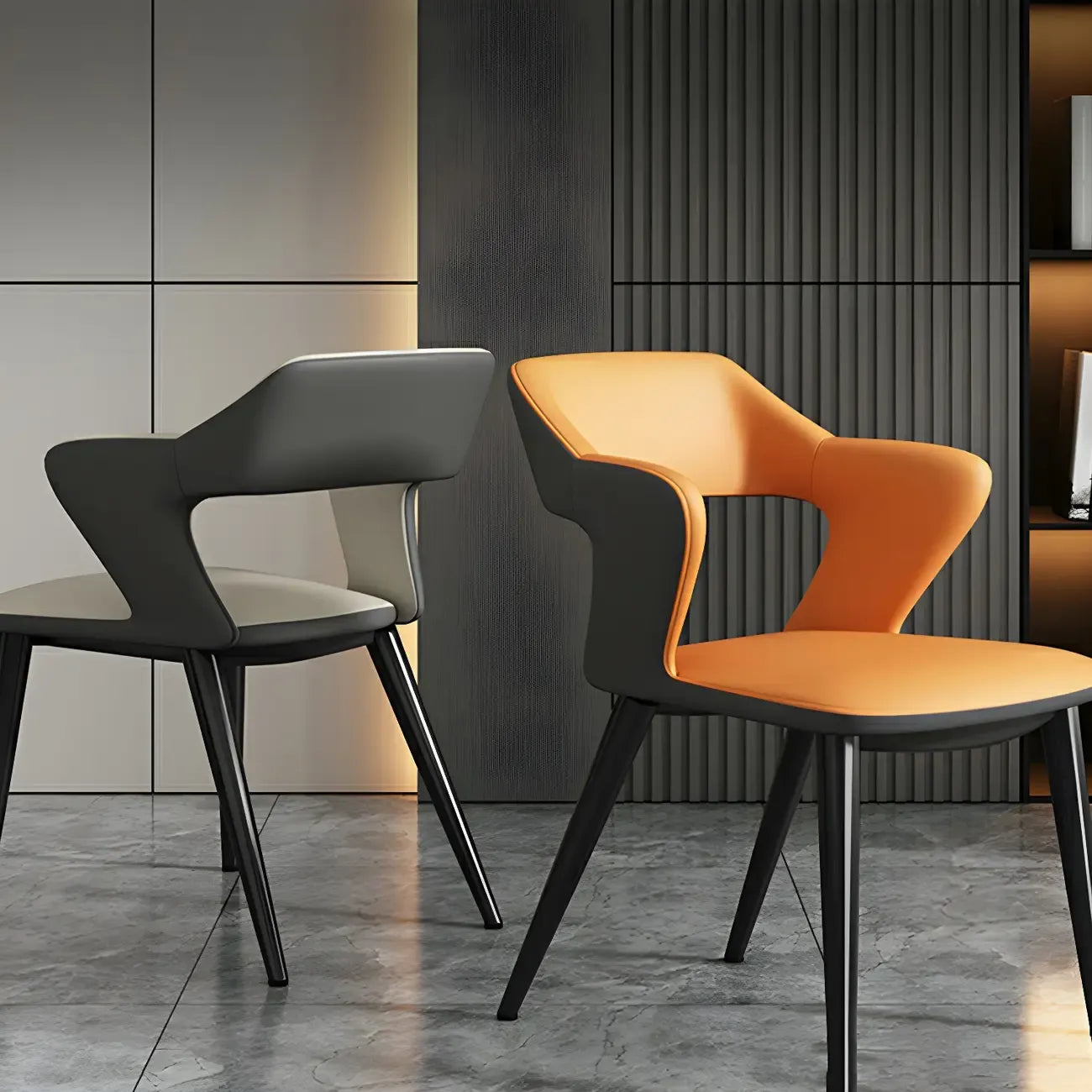 Fauteuil moderne à dossier ouvert en similicuir, chaise de salle à manger