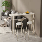 Table de bar moderne aux formes libres avec plateau en pierre blanche et structure en fer