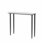 Table de bar moderne aux formes libres avec plateau en pierre blanche et structure en fer