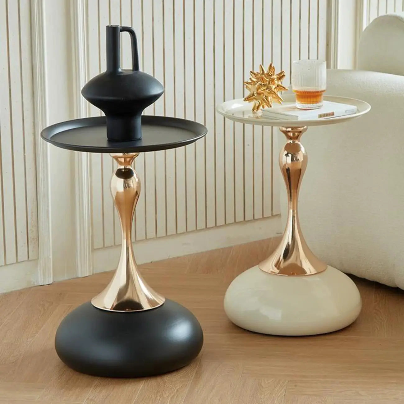 Table d'appoint ronde élégante en acier inoxydable noir