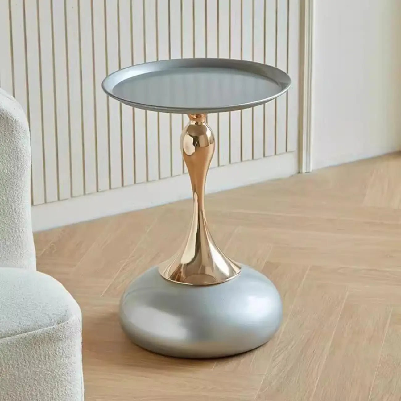 Table d'appoint ronde élégante en acier inoxydable noir