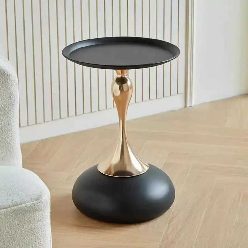 Table d'appoint ronde élégante en acier inoxydable noir