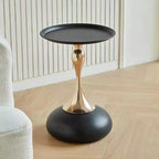 Table d'appoint ronde élégante en acier inoxydable noir