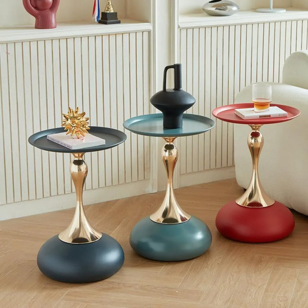 Table d'appoint ronde élégante en acier inoxydable noir