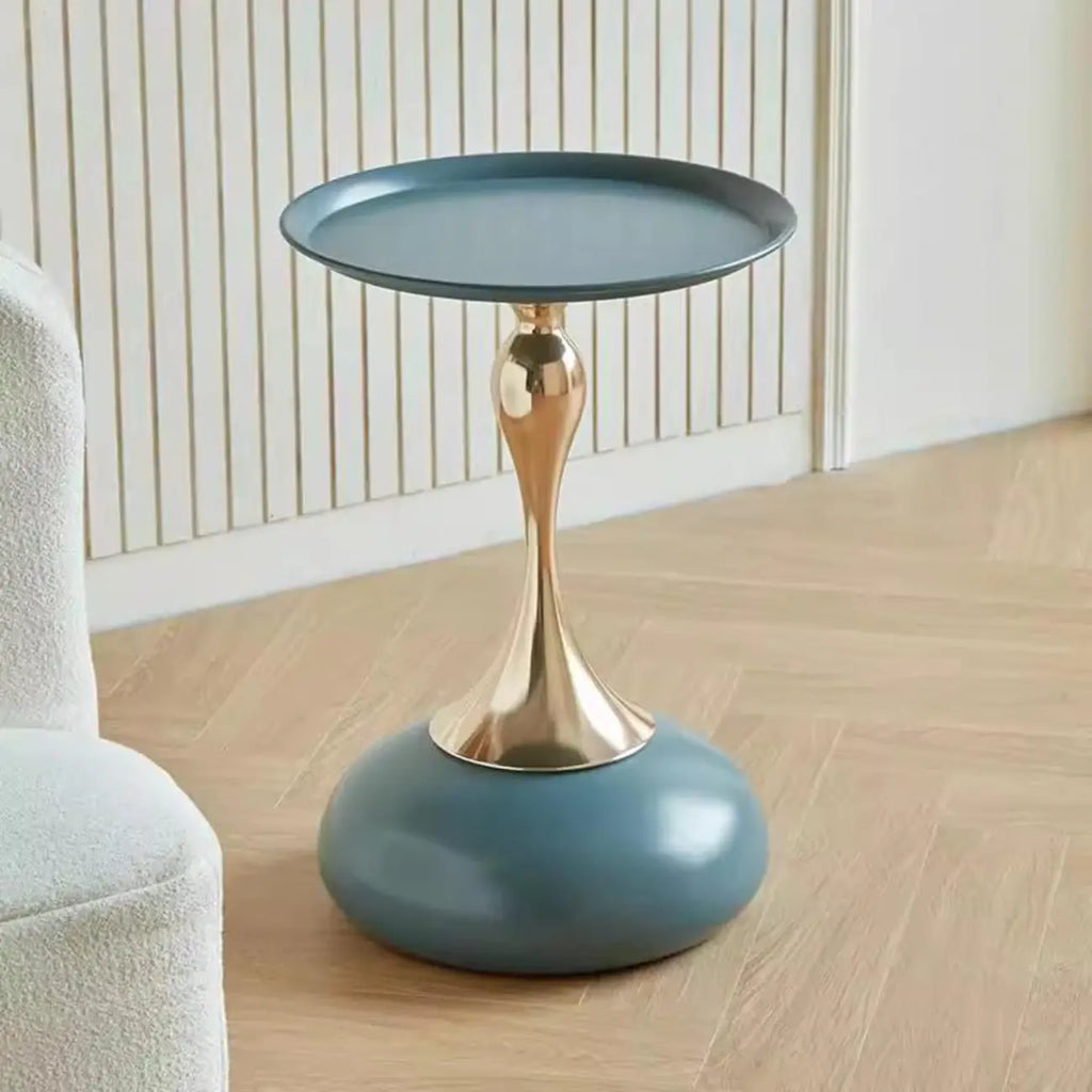 Table d'appoint ronde élégante en acier inoxydable noir