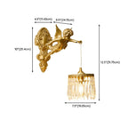 Applique murale vintage artistique en forme d'ange doré avec abat-jour en cristal