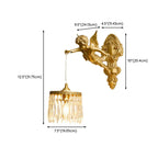 Applique murale vintage artistique en forme d'ange doré avec abat-jour en cristal