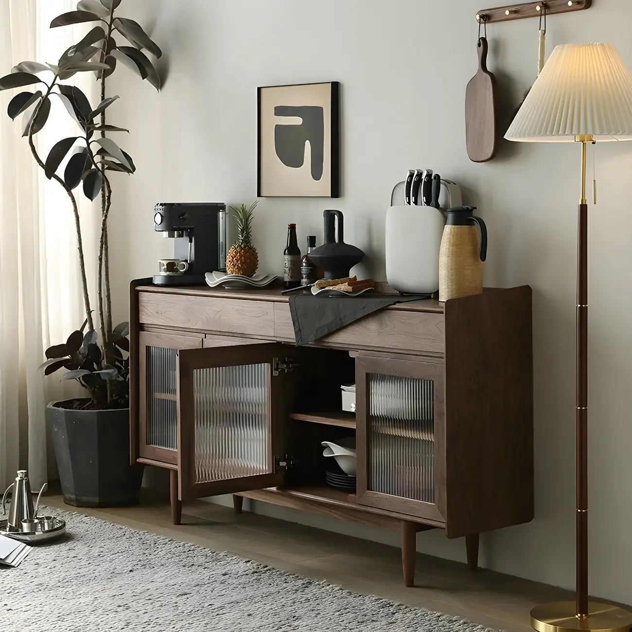 Buffet moderne en pin brun foncé avec tiroirs