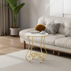 Table d'appoint ronde moderne en acier brillant et plateau en marbre