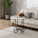 Table d'appoint ronde moderne en acier brillant et plateau en marbre