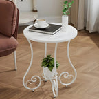 Table d'appoint ronde moderne en acier brillant et plateau en marbre