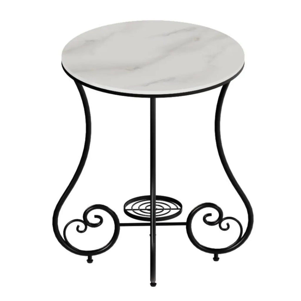 Table d'appoint ronde moderne en acier brillant et plateau en marbre