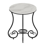 Table d'appoint ronde moderne en acier brillant et plateau en marbre