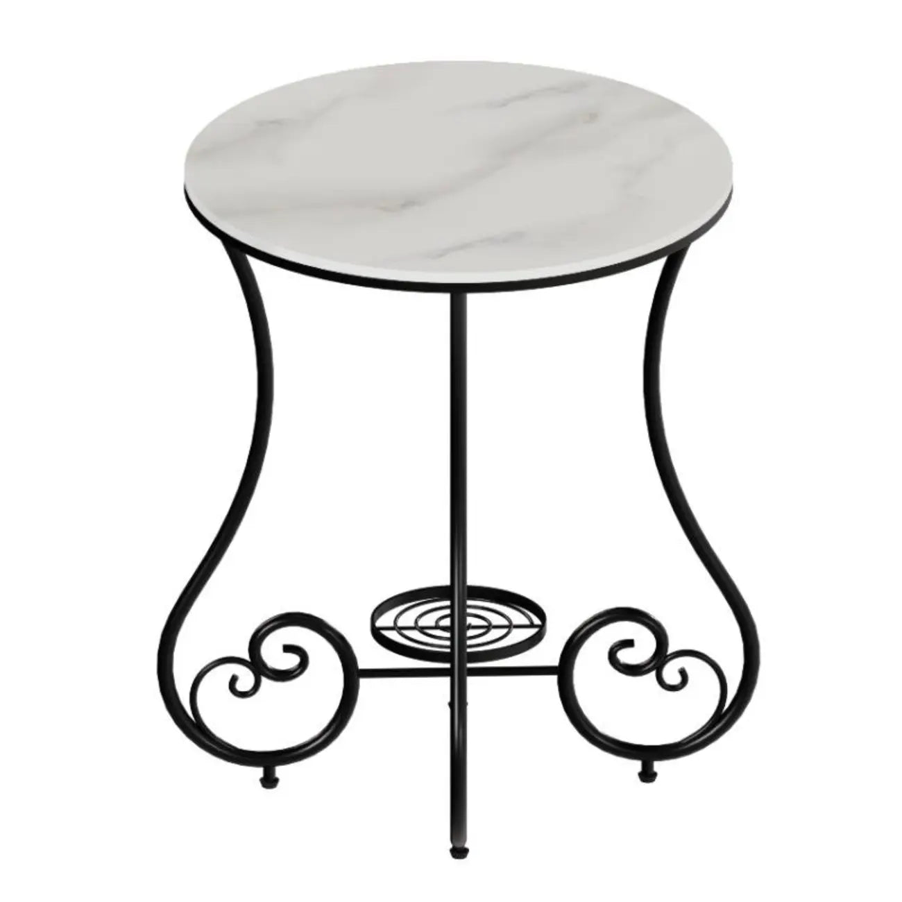 Table d'appoint ronde moderne en acier brillant et plateau en marbre