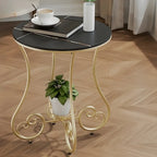 Table d'appoint ronde moderne en acier brillant et plateau en marbre