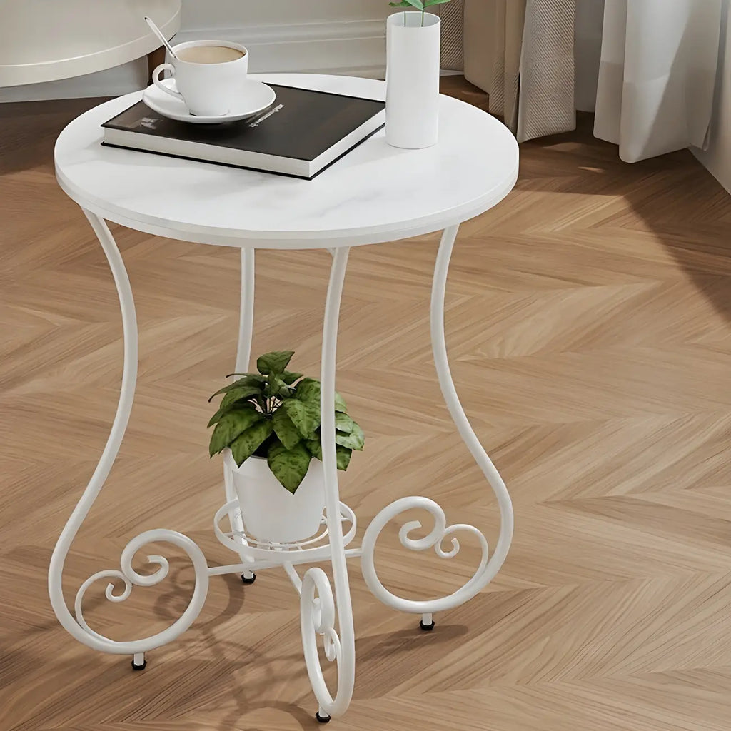Table d'appoint ronde moderne en acier brillant et plateau en marbre