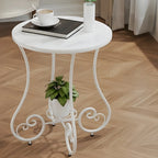 Table d'appoint ronde moderne en acier brillant et plateau en marbre