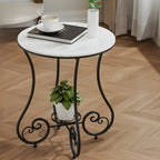 Table d'appoint ronde moderne en acier brillant et plateau en marbre