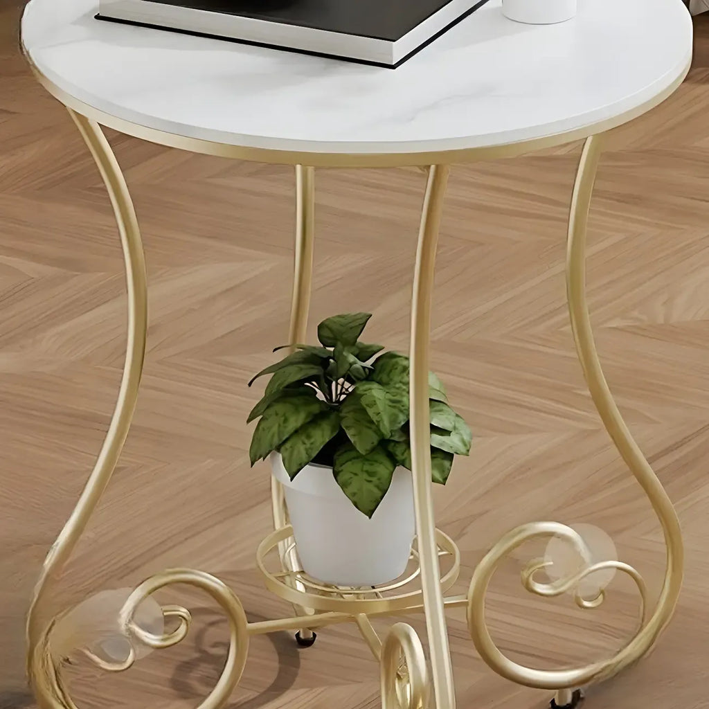 Table d'appoint ronde moderne en acier brillant et plateau en marbre