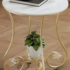 Table d'appoint ronde moderne en acier brillant et plateau en marbre