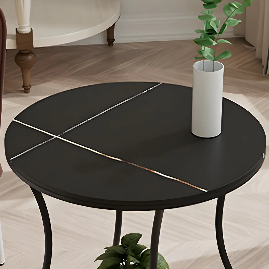 Table d'appoint ronde moderne en acier brillant et plateau en marbre
