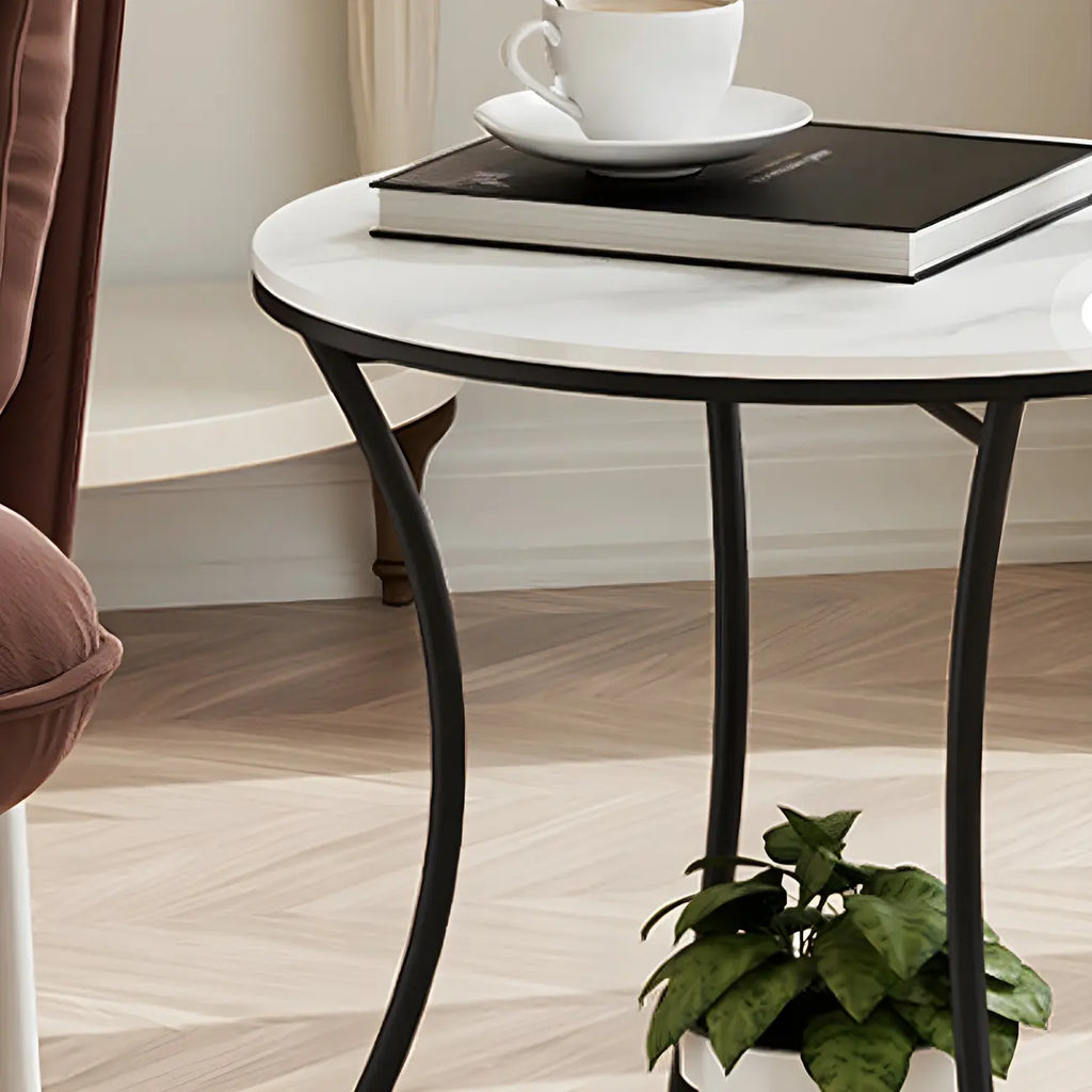 Table d'appoint ronde moderne en acier brillant et plateau en marbre