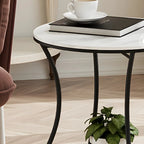 Table d'appoint ronde moderne en acier brillant et plateau en marbre