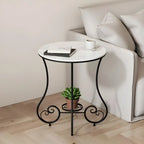 Table d'appoint ronde moderne en acier brillant et plateau en marbre
