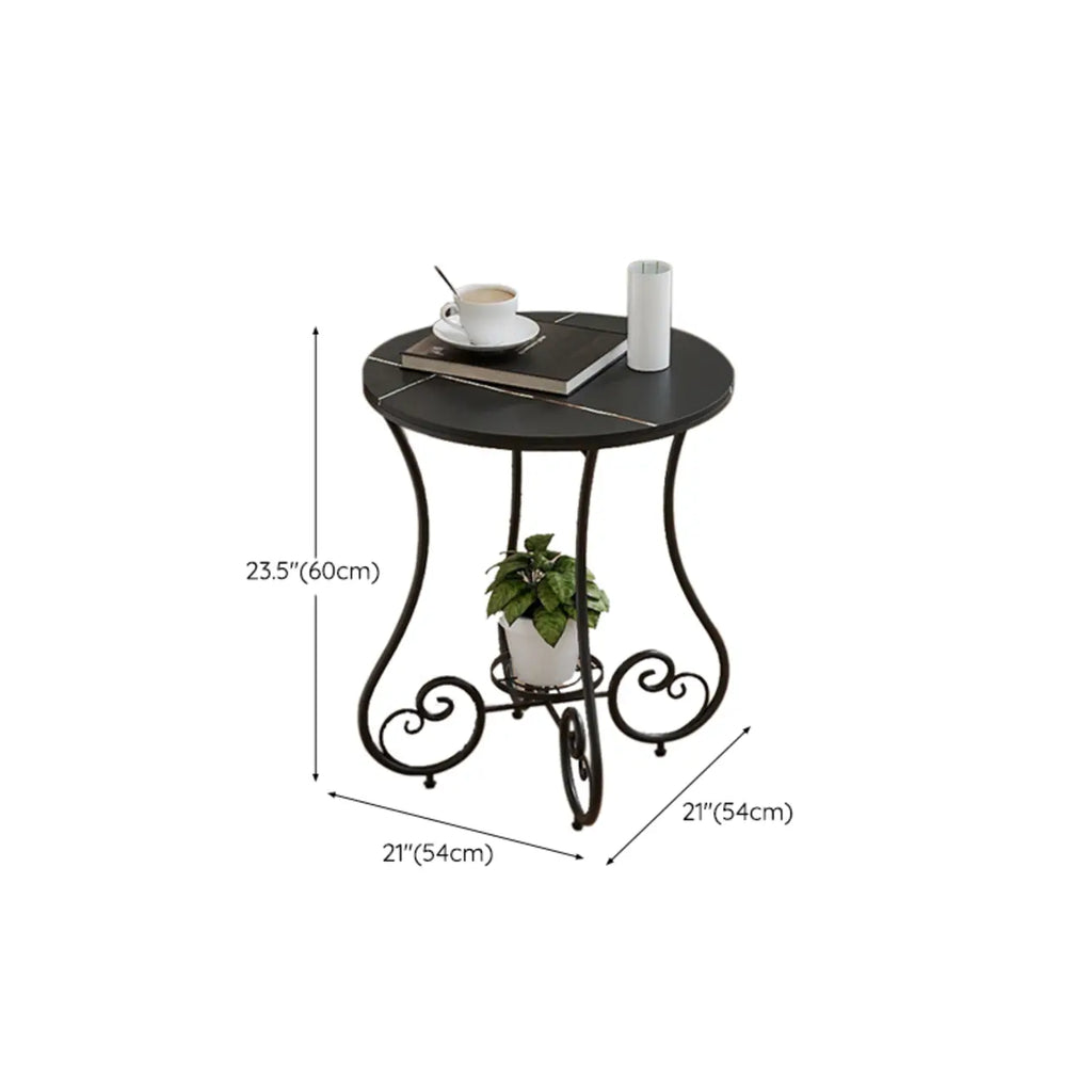 Table d'appoint ronde moderne en acier brillant et plateau en marbre