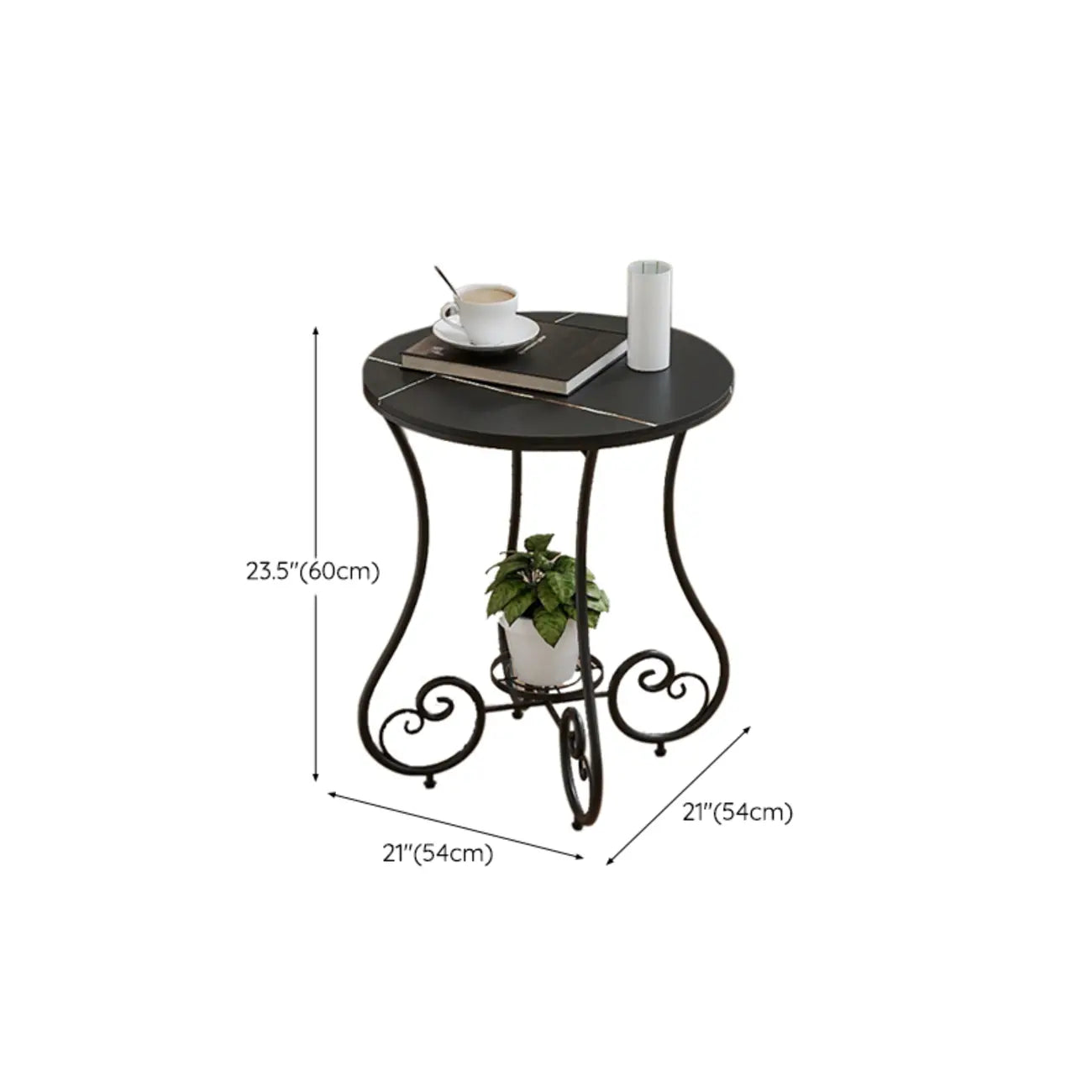 Table d'appoint ronde moderne en acier brillant et plateau en marbre