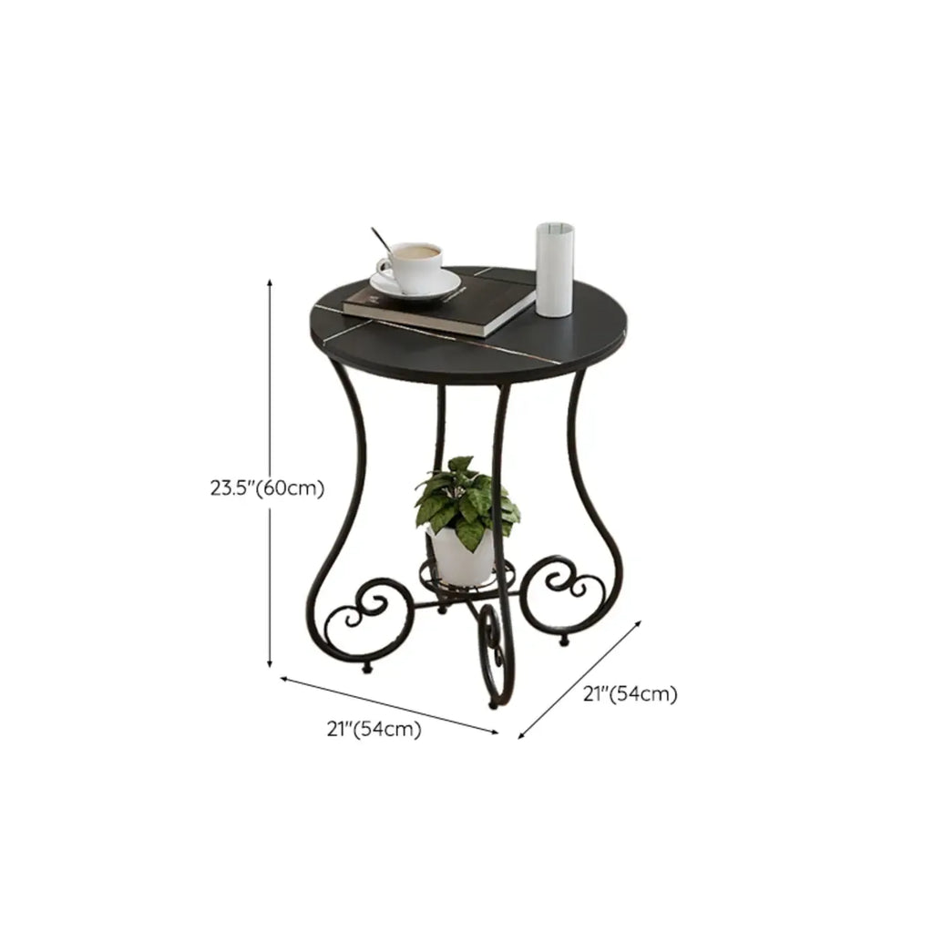 Table d'appoint ronde moderne en acier brillant et plateau en marbre